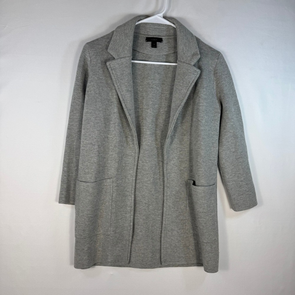J.Crew Womens Gray Open Front Sweater Blazer Merino Wool Blend XXS RN77388